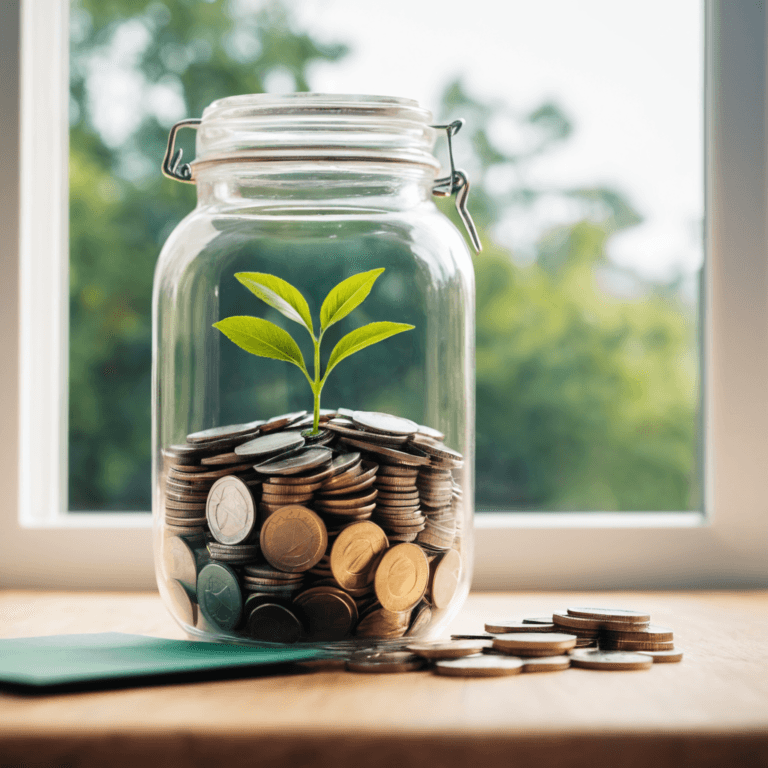Croissance d’une épargne à long terme illustrée par une plante dans un bocal.