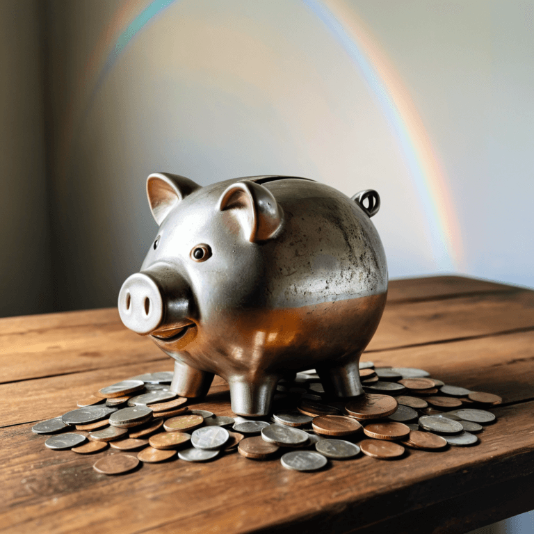 une tirelire et d'une personne la remplissant avec des pièces de monnaie.