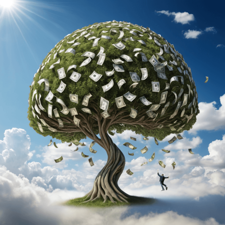 Un arbre qui prend racine et pousse vers le ciel représentant la croissance exponentielle de l'argent qui fleurit avec le temps.